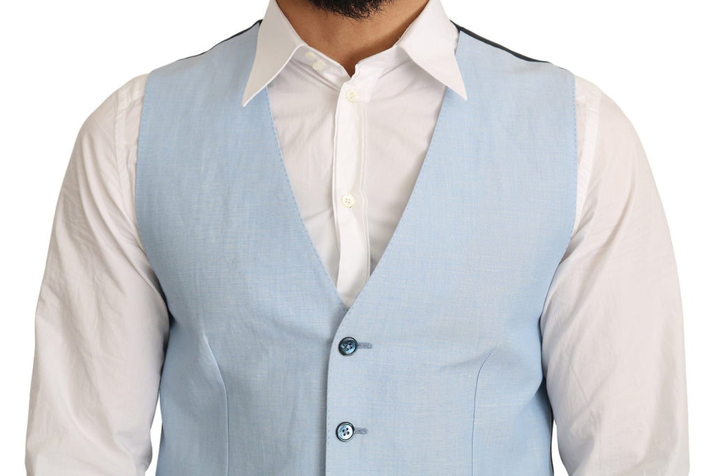 Dolce & Gabbana Blue Viscose Stretch Formal Coat Vest