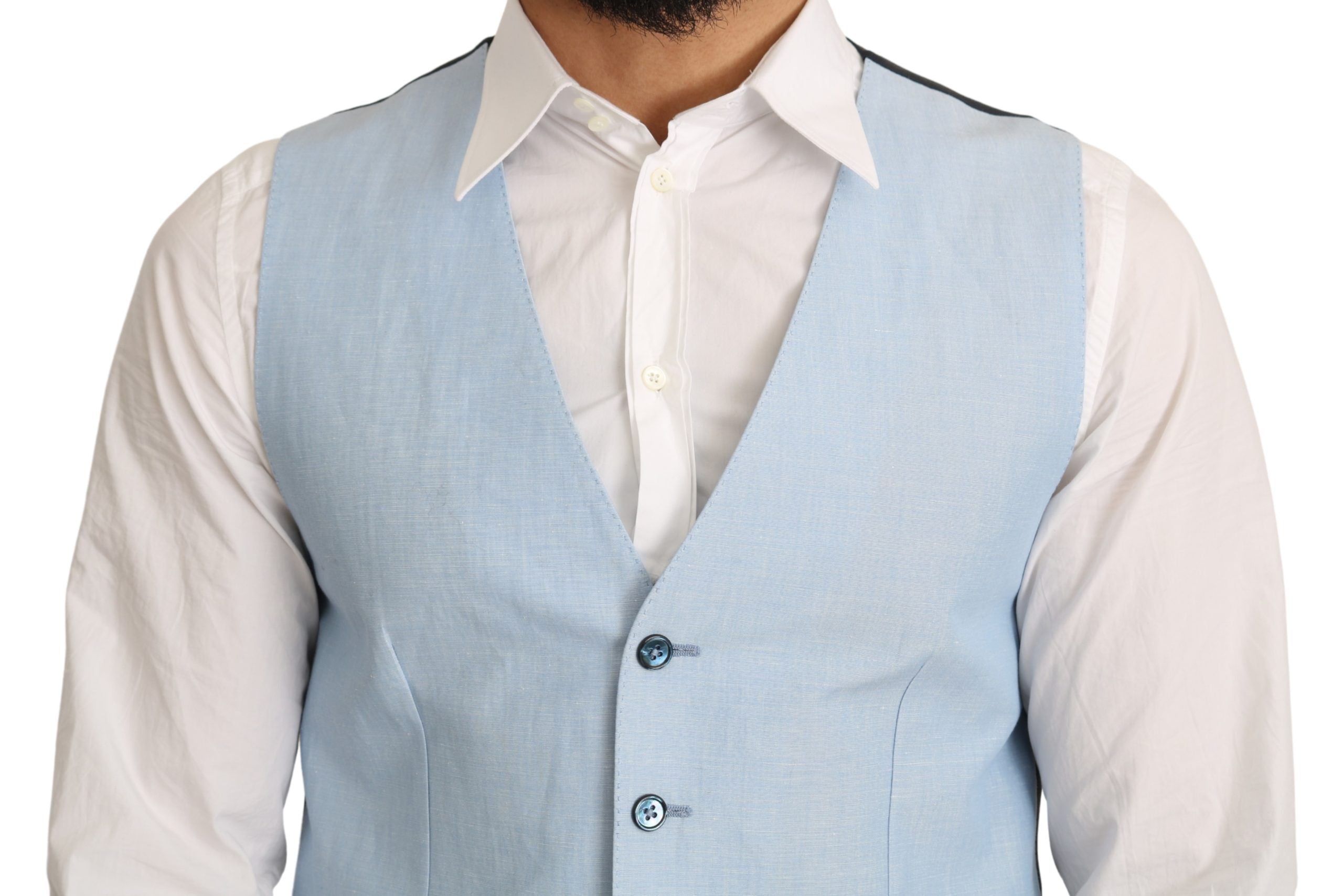 Dolce & Gabbana Blue Viscose Stretch Formal Coat Vest