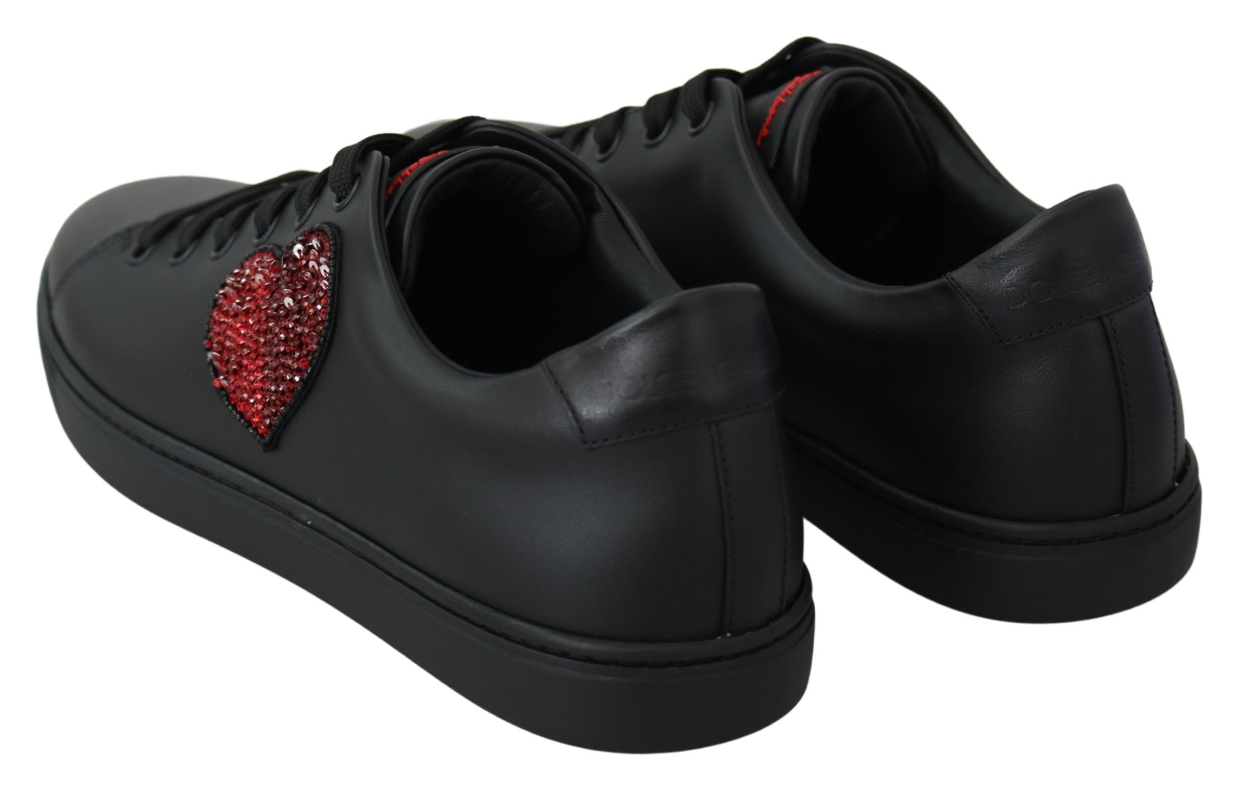 Dolce & Gabbana Black Leather Love Heart Sneakers Womens Shoes