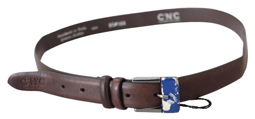 Costume National Brown Genuine Leather Silver Buckle Belt