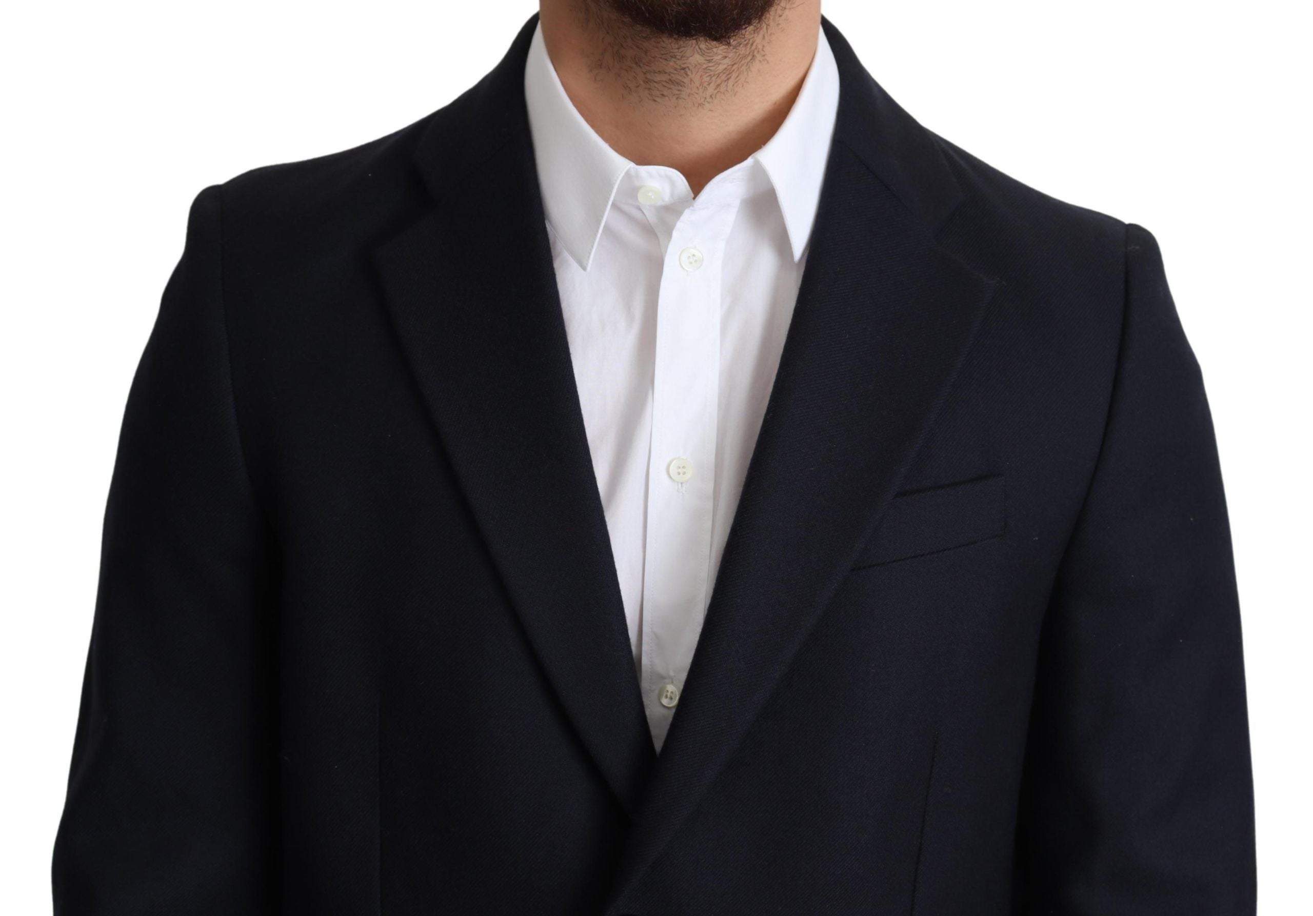 Dolce & Gabbana Dark Blue Wool Single Breasted Coat Jacket