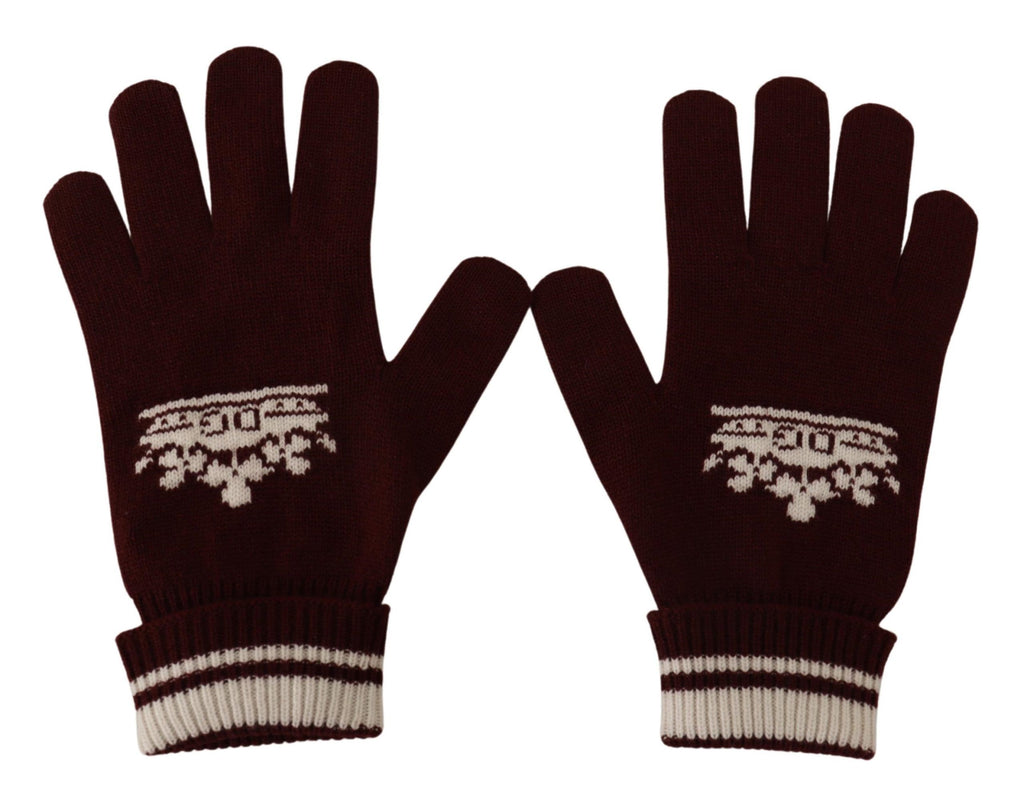 Dolce & Gabbana Red White D&G Logo Crown Cashmere Gloves