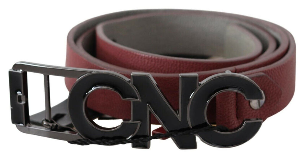 Costume National Maroon Skinny Leather Logo Fashion Belt