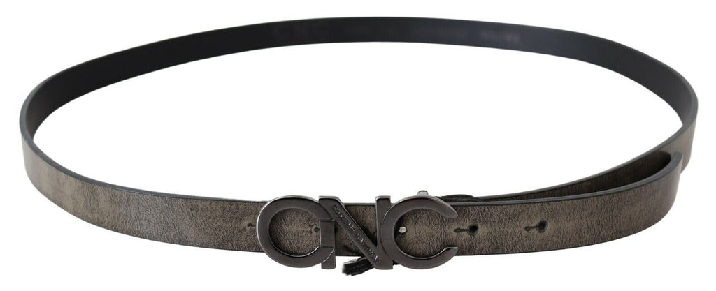 Costume National Dark Brown Leather Letter Logo Buckle Belt