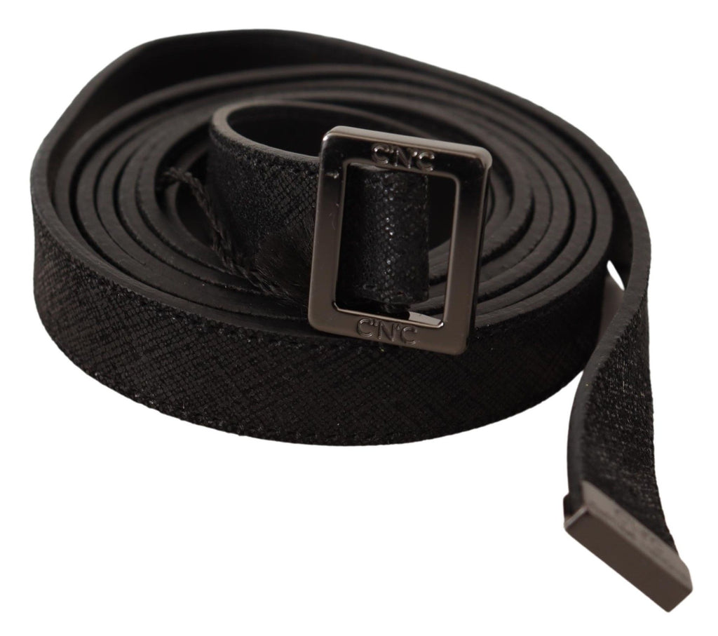 Costume National Black Leather Metal Buckle Waist Belt