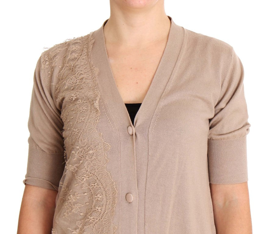 PINK MEMORIES Pink Lace Cotton Cardigan Sweater