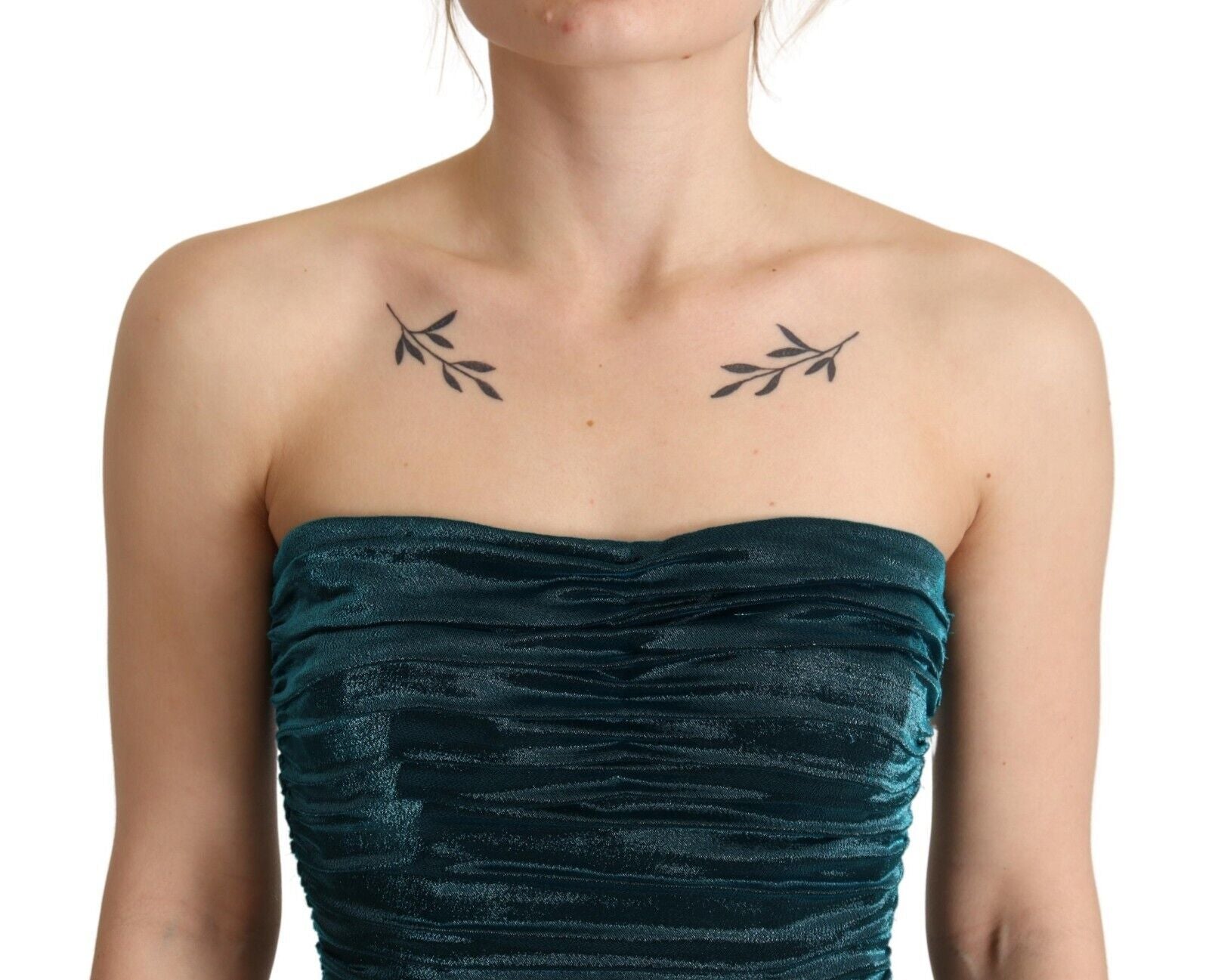 Dolce & Gabbana Turquoise Bustier Bodice Draped Midi Dress.