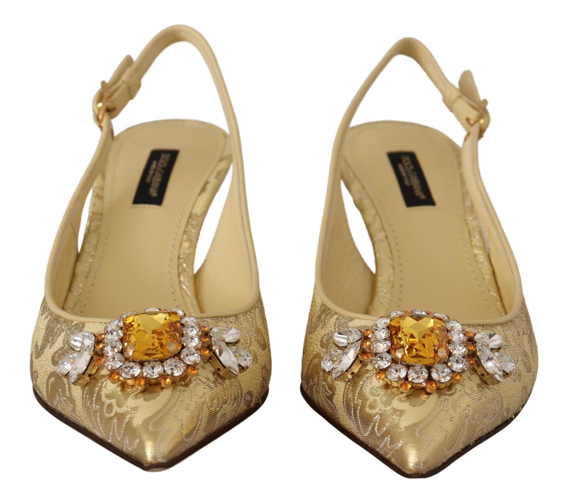 Dolce & Gabbana Gold Crystal Slingbacks Pumps Heels Shoes