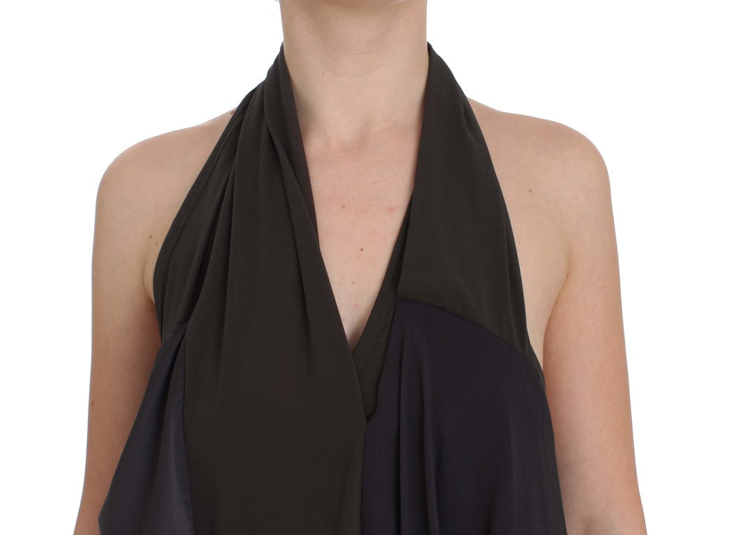 CORA GROPPO Gray Blue Stretch Blouse Top