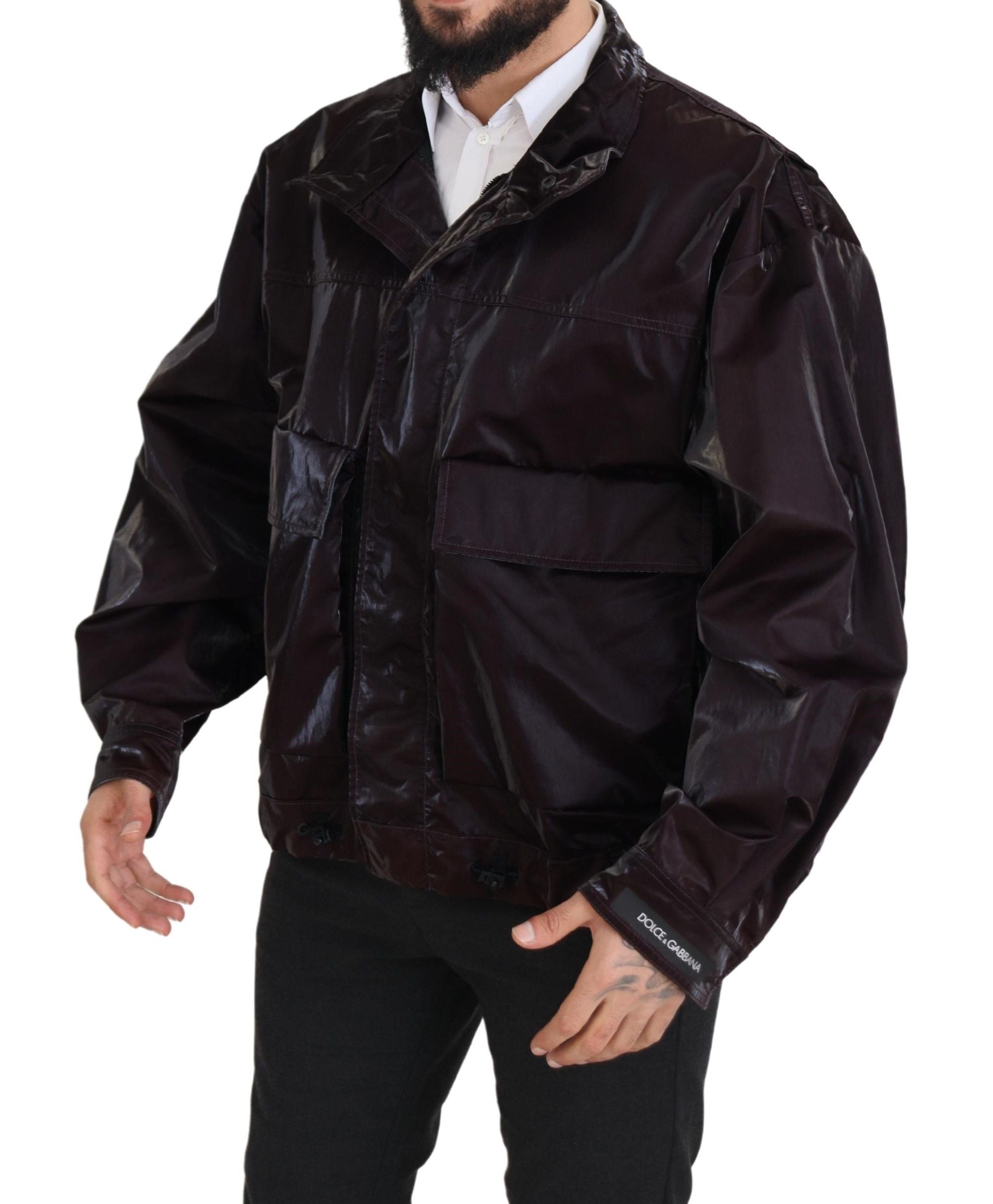 Dolce & Gabbana Bordeaux Nylon Collared Men Coat Jacket