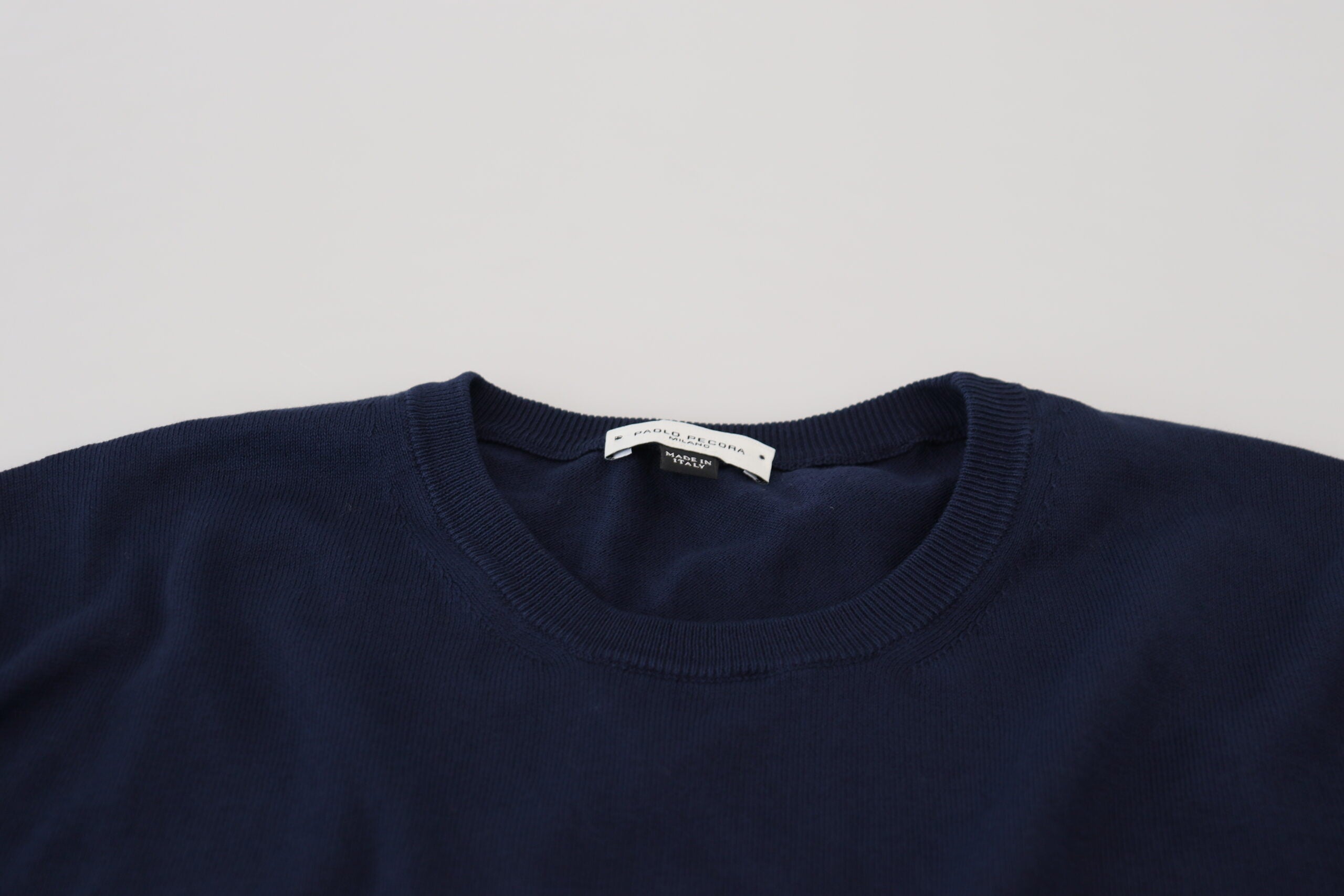 Paolo Pecora Milano Blue Cotton Crewneck Pullover Sweater