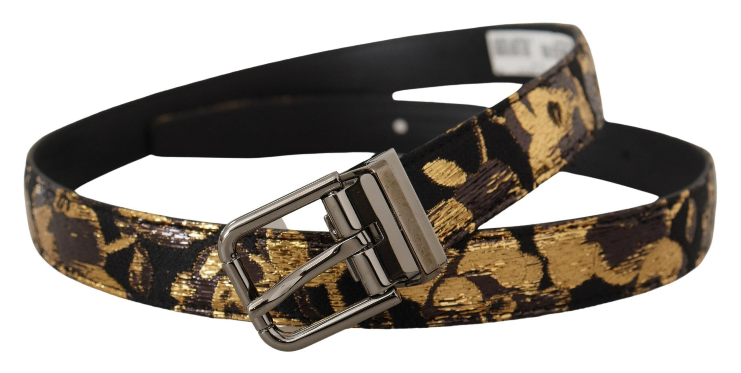 Dolce & Gabbana Multicolor Jacquard Leather Logo Metal Buckle Belt
