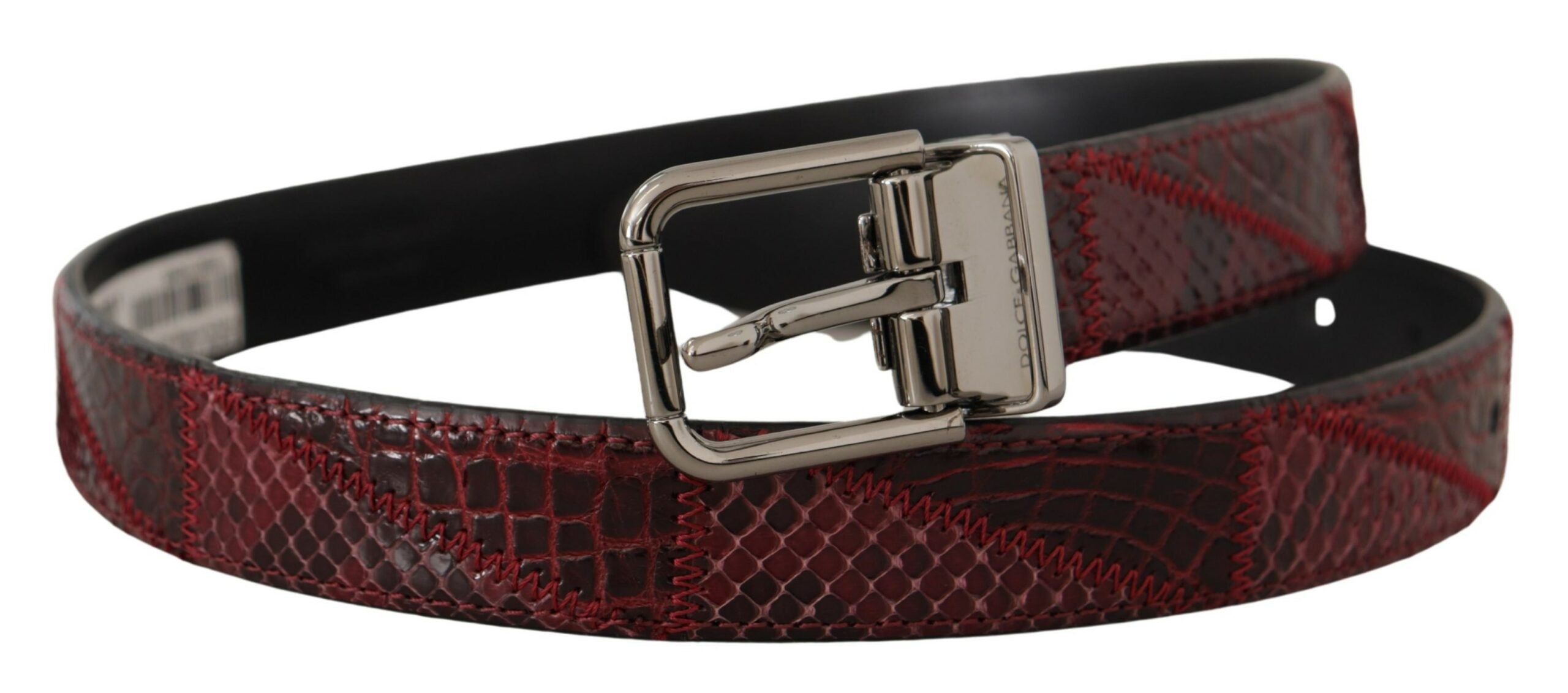 Dolce & Gabbana Red Exotic Leather Metal Logo Buckle Belt