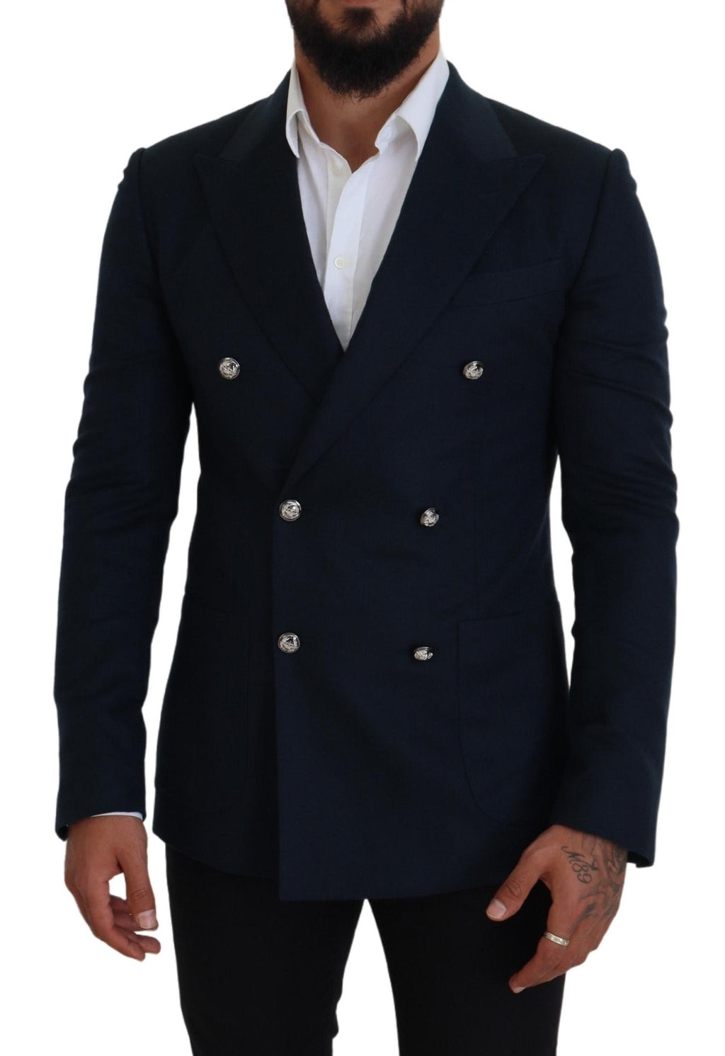 Dolce & Gabbana Blue Double Breasted Formal Coat Blazer
