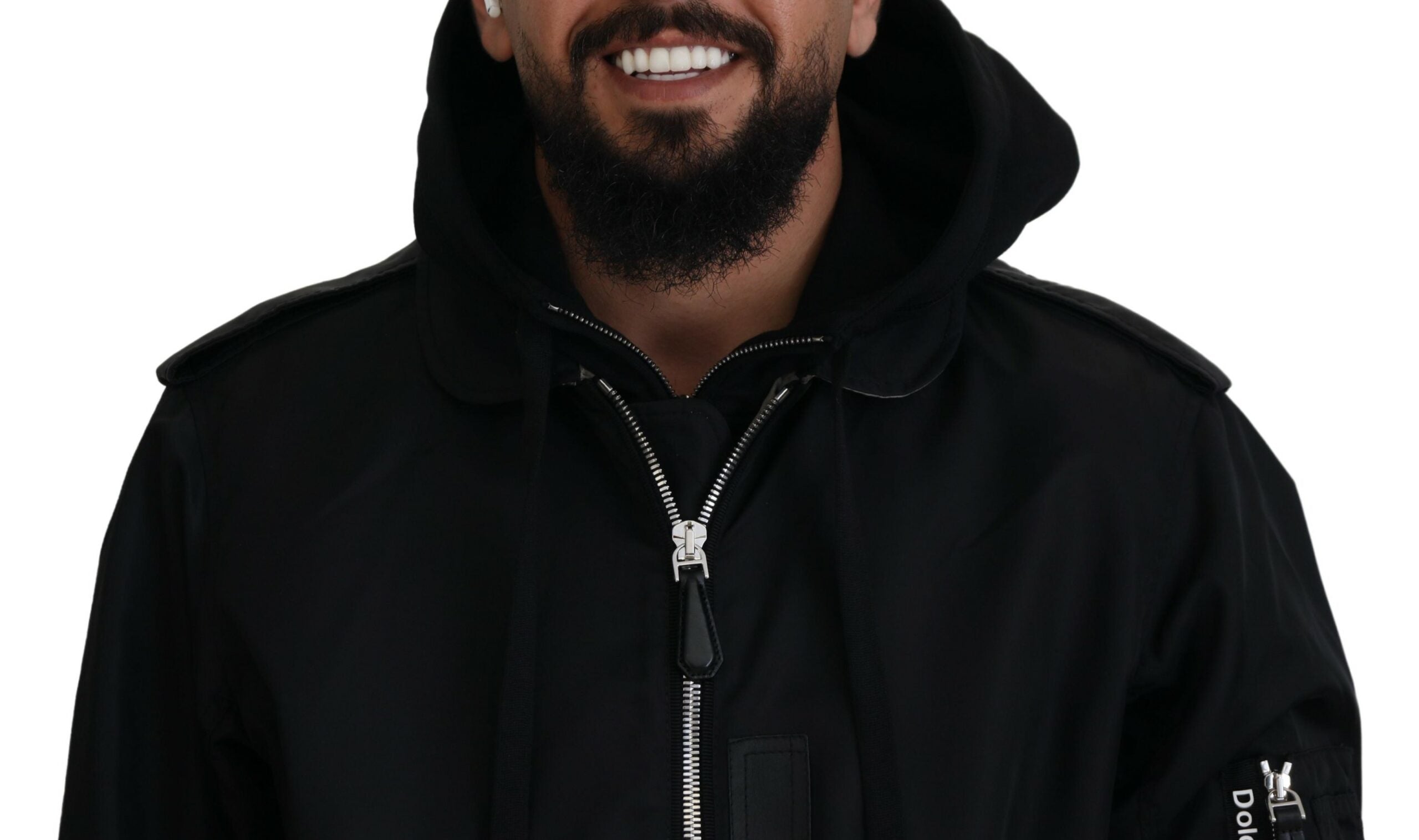 Dolce & Gabbana Black Nylon Hooded Full Zip Men Coat Jacket