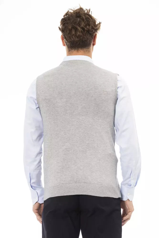 Alpha Studio Gray Viscose Sleveless Jacket