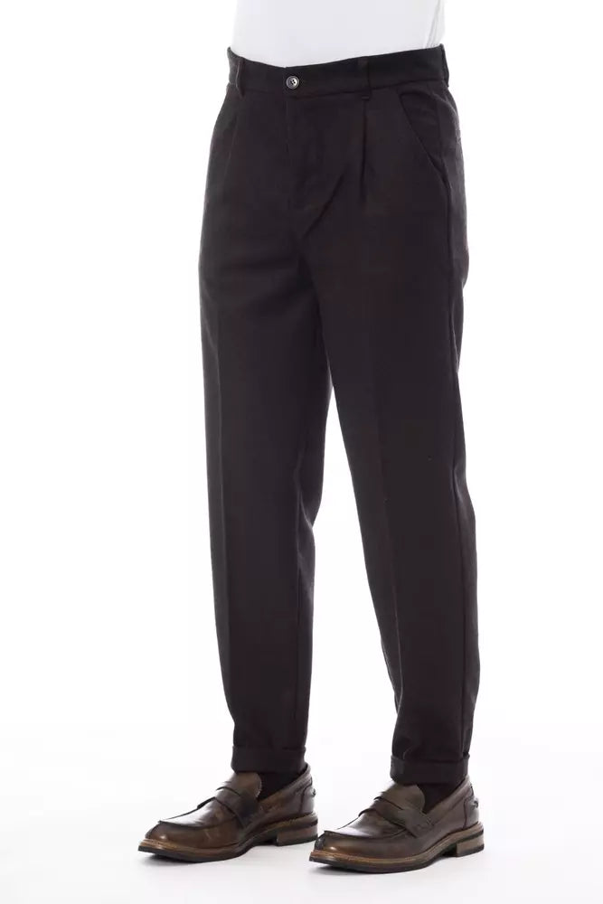 Alpha Studio Brown Wool Pant