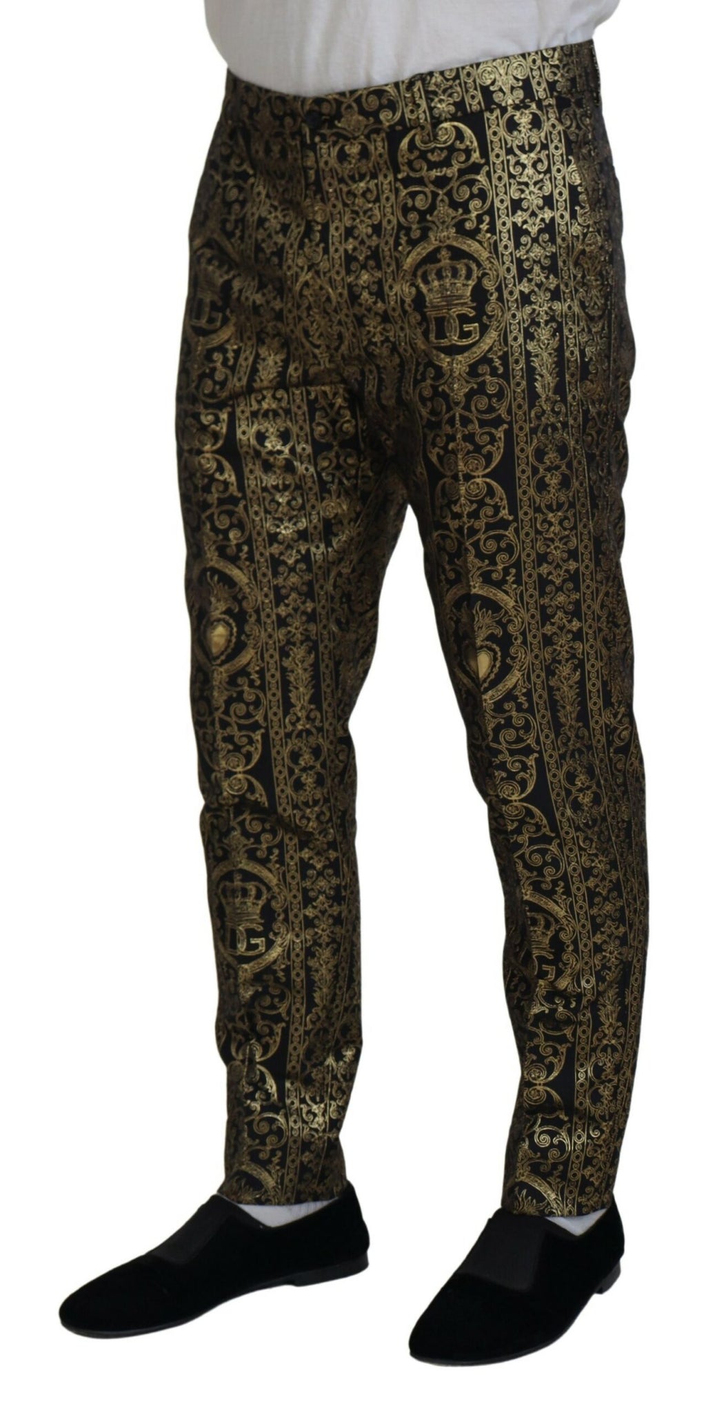 Dolce & Gabbana Black Gold Jacquard Dress Trouser Pants