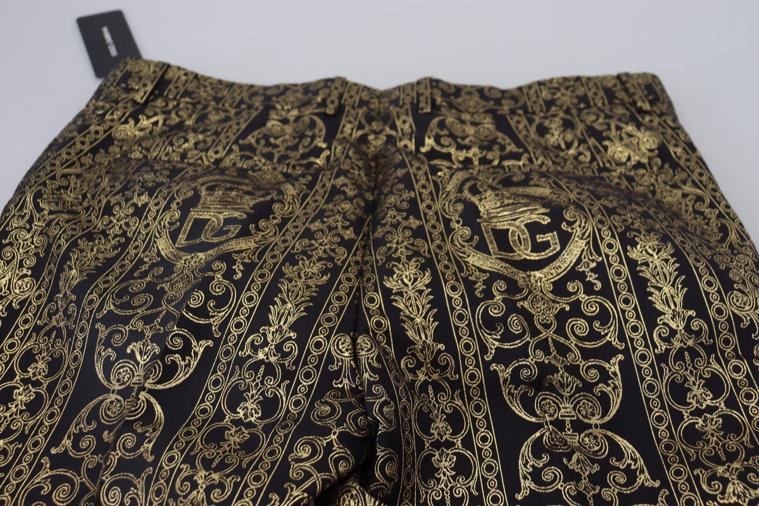 Dolce & Gabbana Black Gold Jacquard Dress Trouser Pants