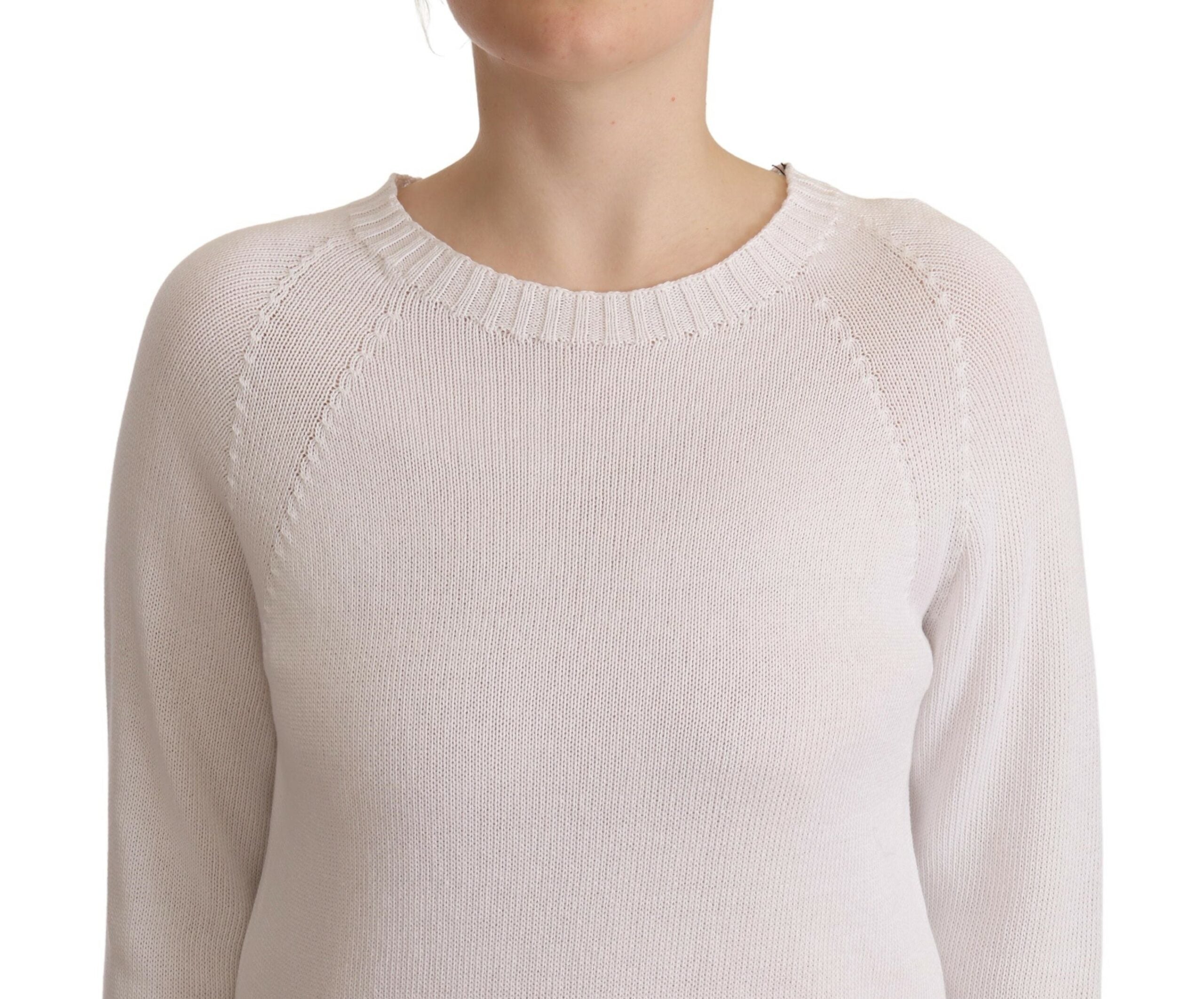 Alpha Studio White Long Sleeves Crewneck Pullover Sweater