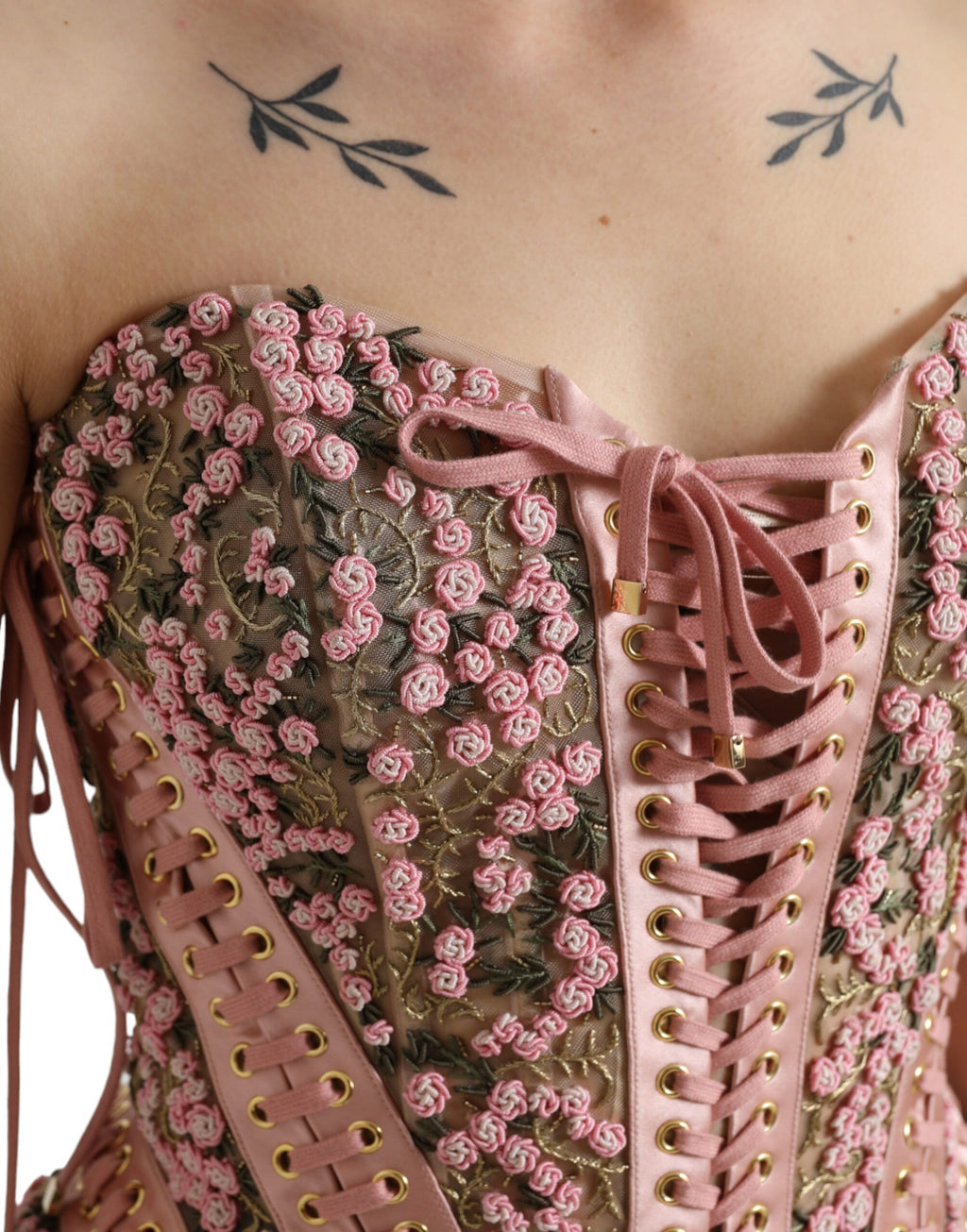 Dolce & Gabbana Pink Floral Applique Bustier Corset Top