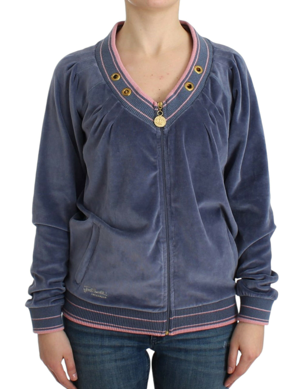 Cavalli Blue velvet zipup sweater