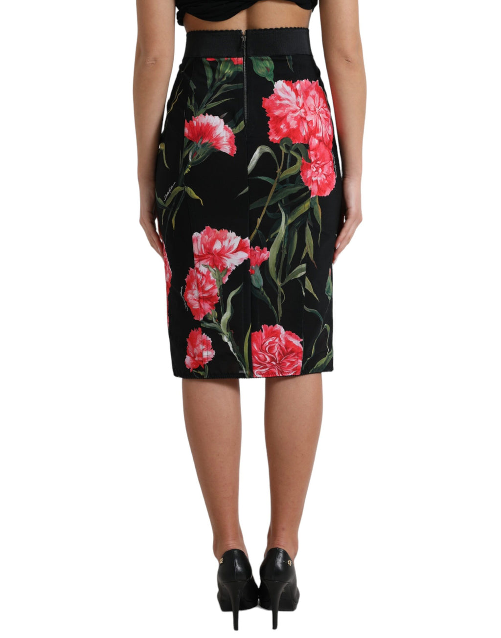 Dolce & Gabbana Black Carnation Pencil Cut Knee Length Skirt
