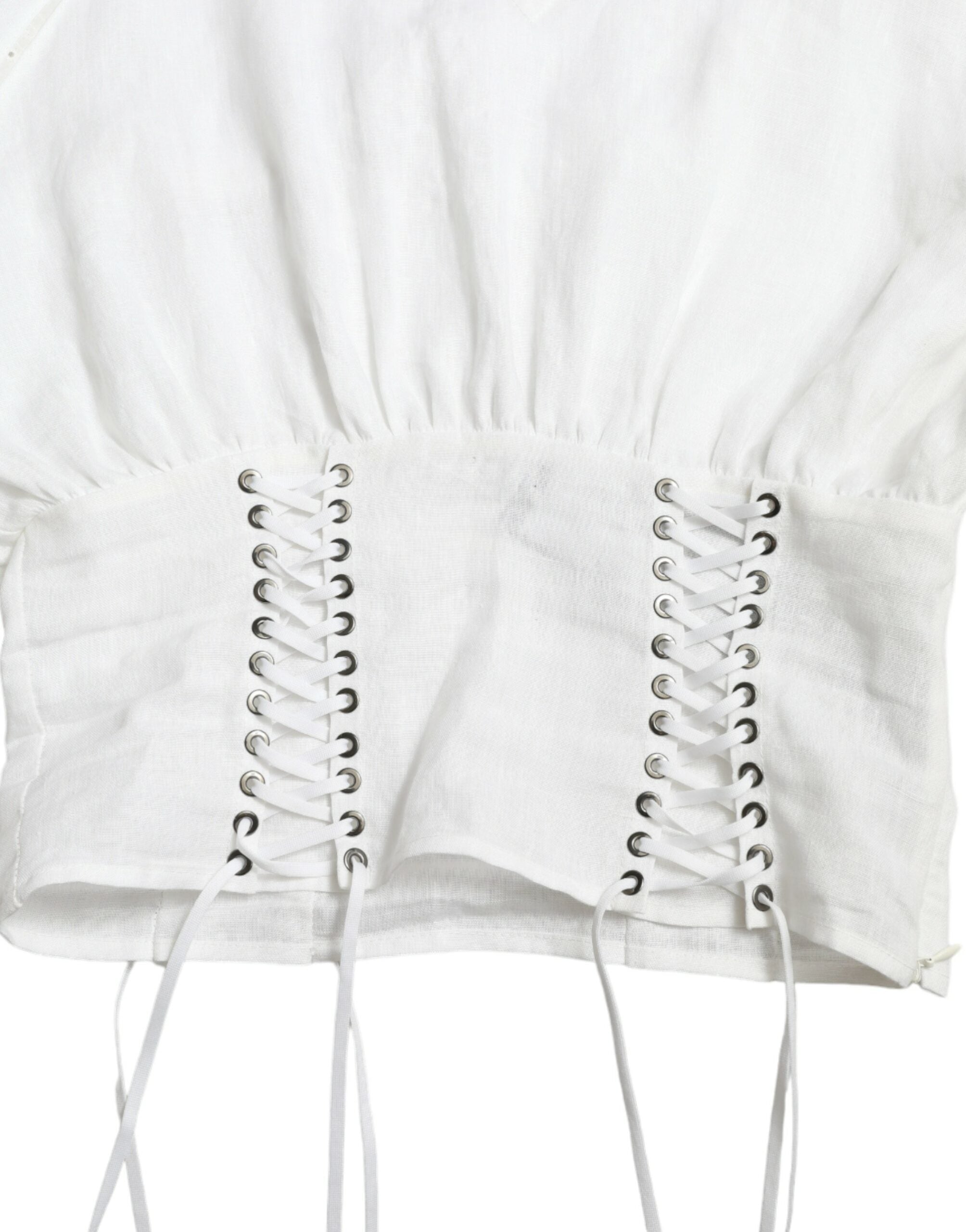 Dolce & Gabbana White Cotton Corset Cropped Long Sleeves Topclothing
