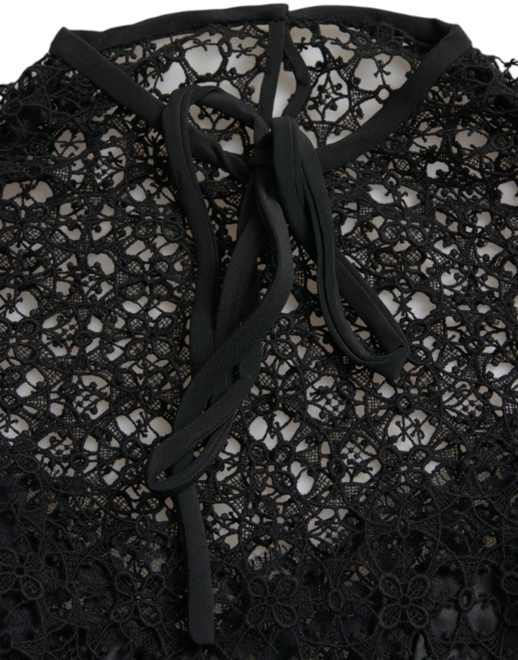 Dolce & Gabbana Black Floral Lace Short Sleeves Blouse Top