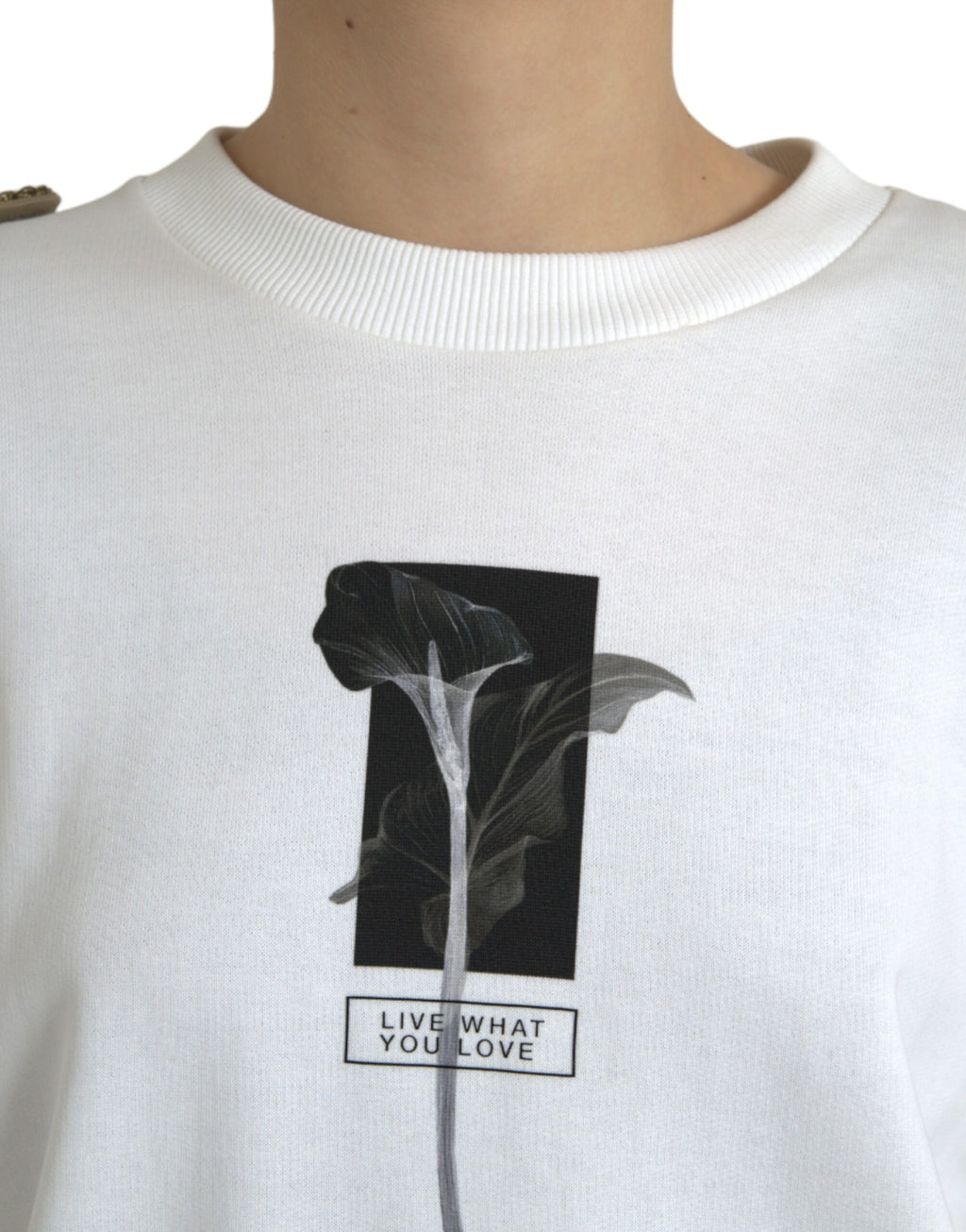 Dolce & Gabbana White Floral Cotton Crew Neck Pullover Sweater