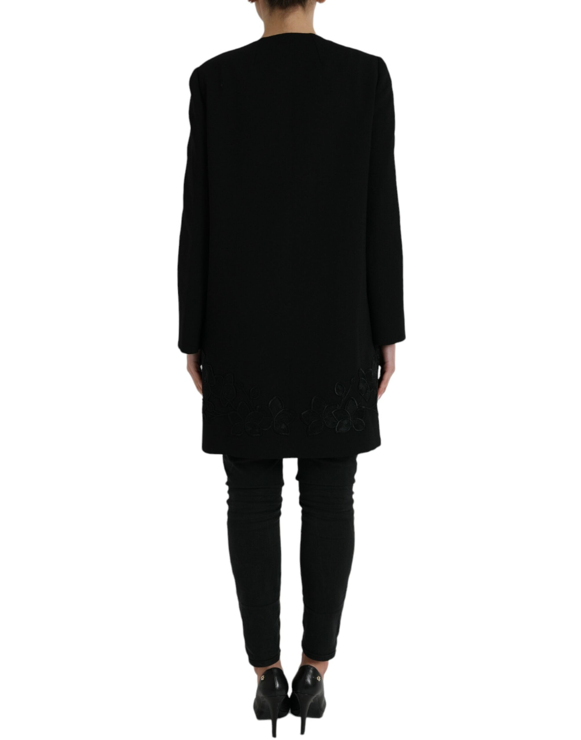 Dolce & Gabbana Black Floral Wool Button Embellished Jacket