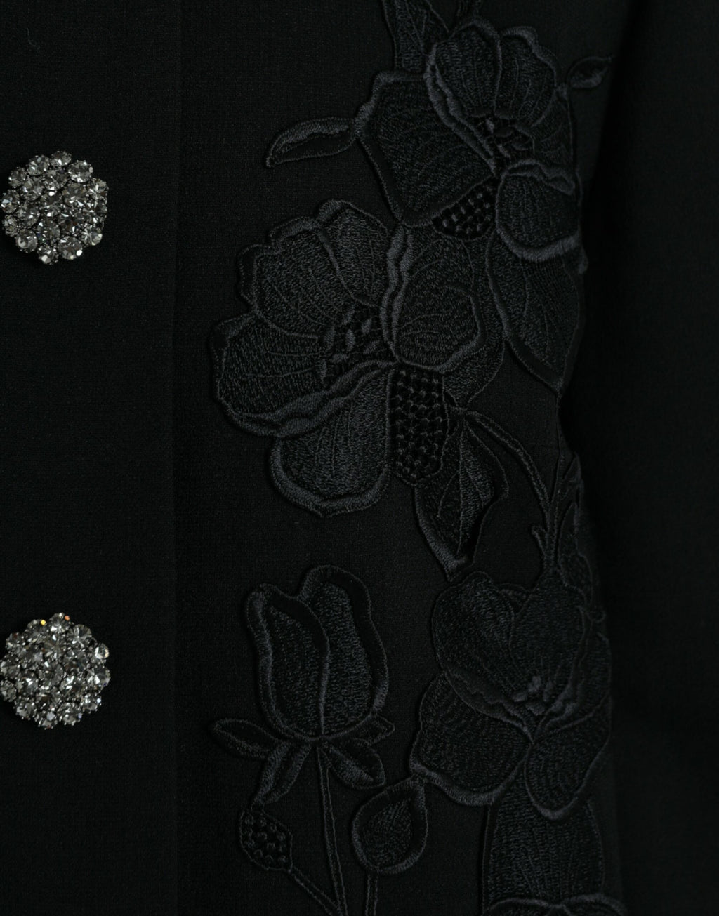 Dolce & Gabbana Black Floral Wool Button Embellished Jacket