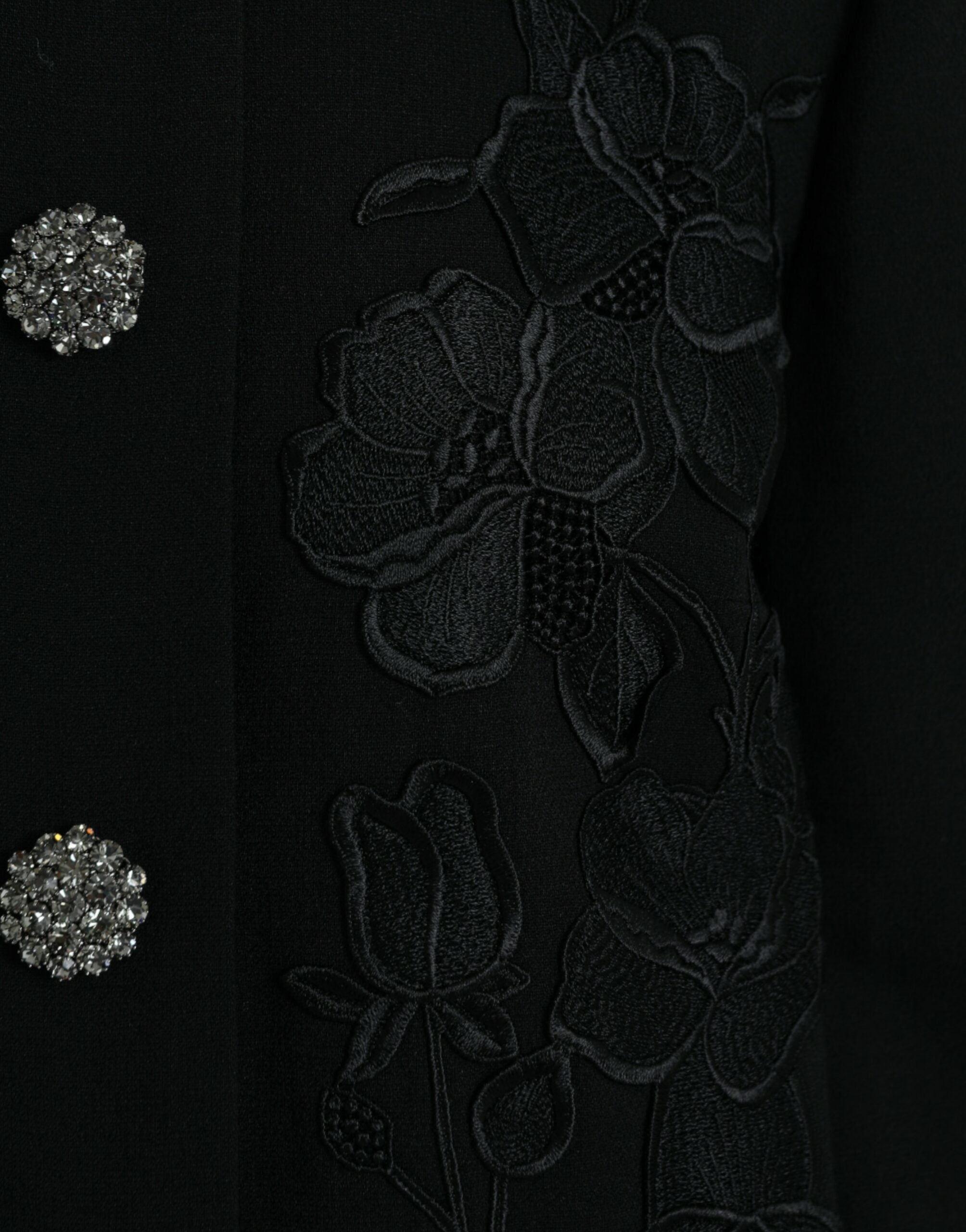 Dolce & Gabbana Black Floral Wool Button Embellished Jacket