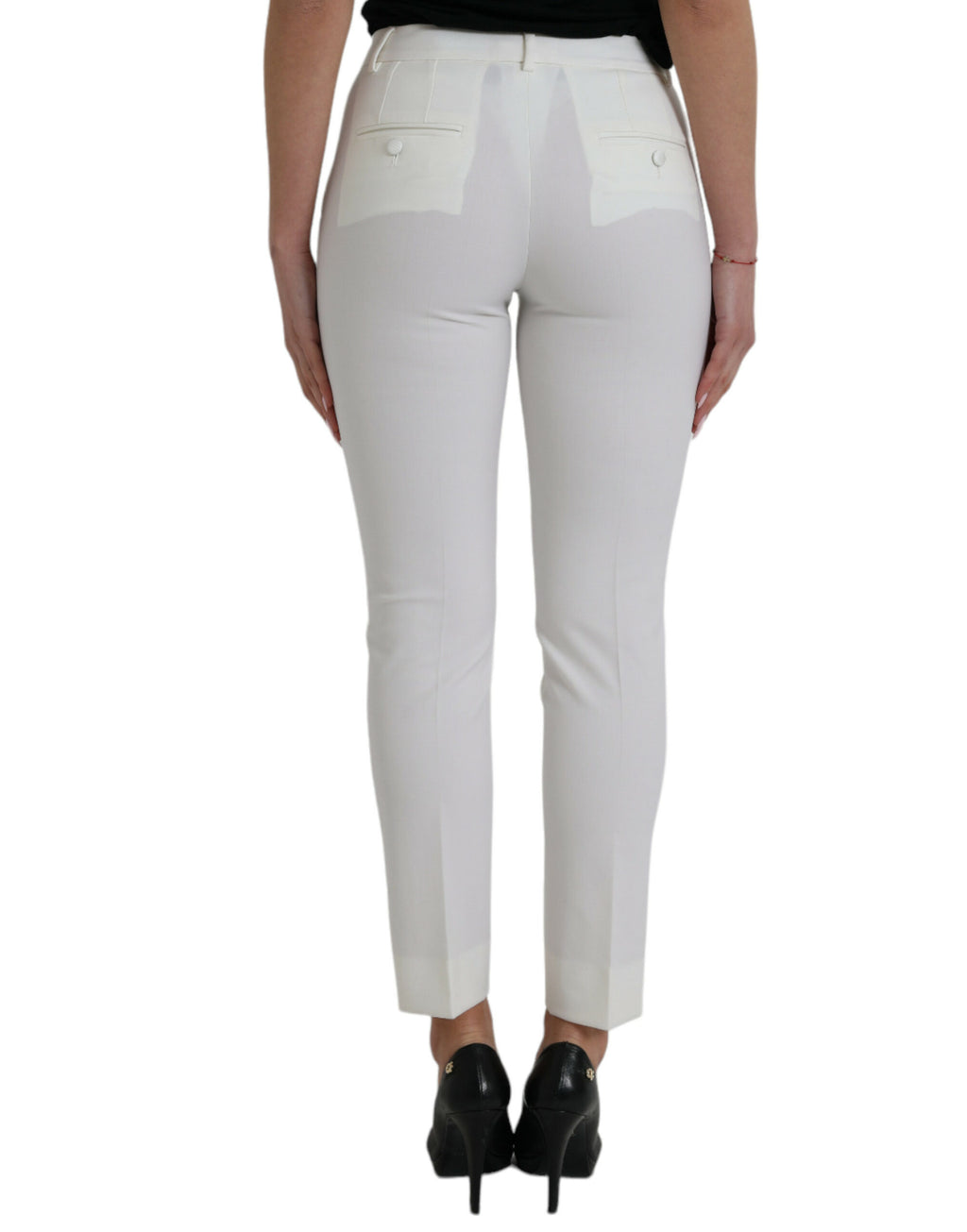 Dolce & Gabbana White Wool Mid Waist Tapered Pants