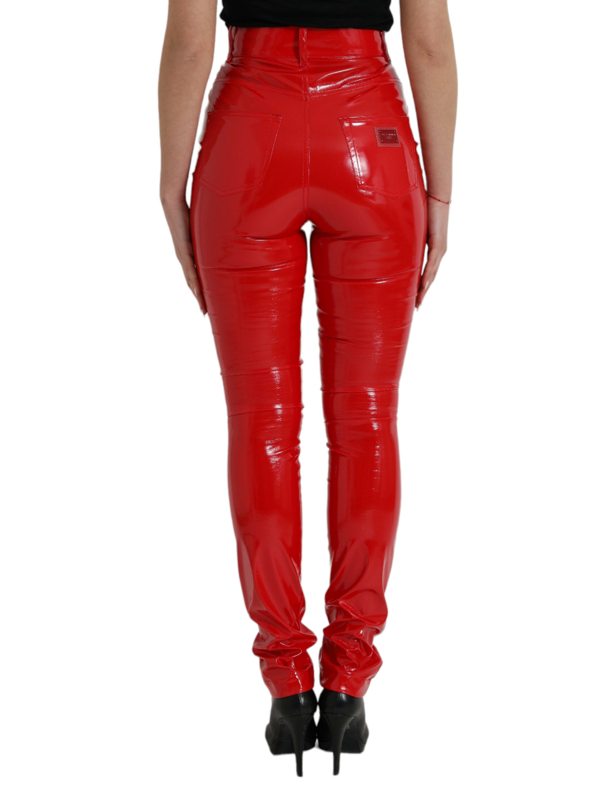 Dolce & Gabbana Shiny Red High Waist Skinny Pants