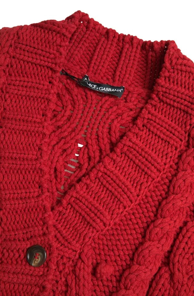 Dolce & Gabbana Red Wool Knit Button Down Cardigan Sweater