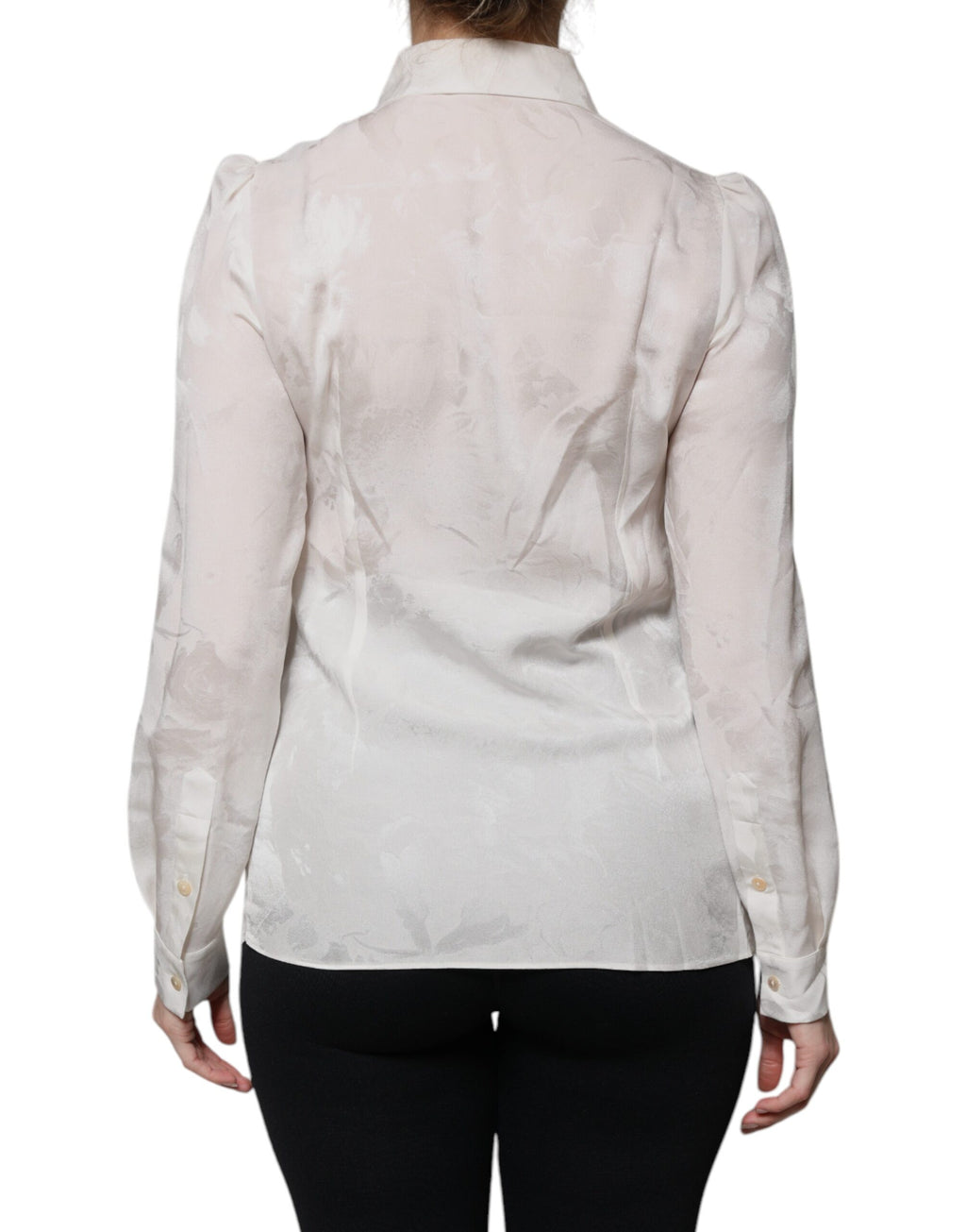 Dolce & Gabbana White Silk Collared Long Sleeves Shirt Top