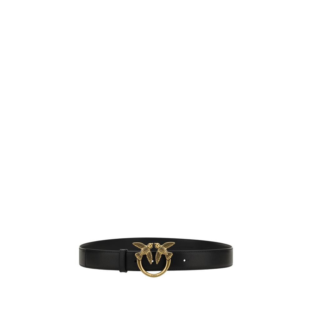 PINKO Black Calf Leather Bos Taurus Regular Belt