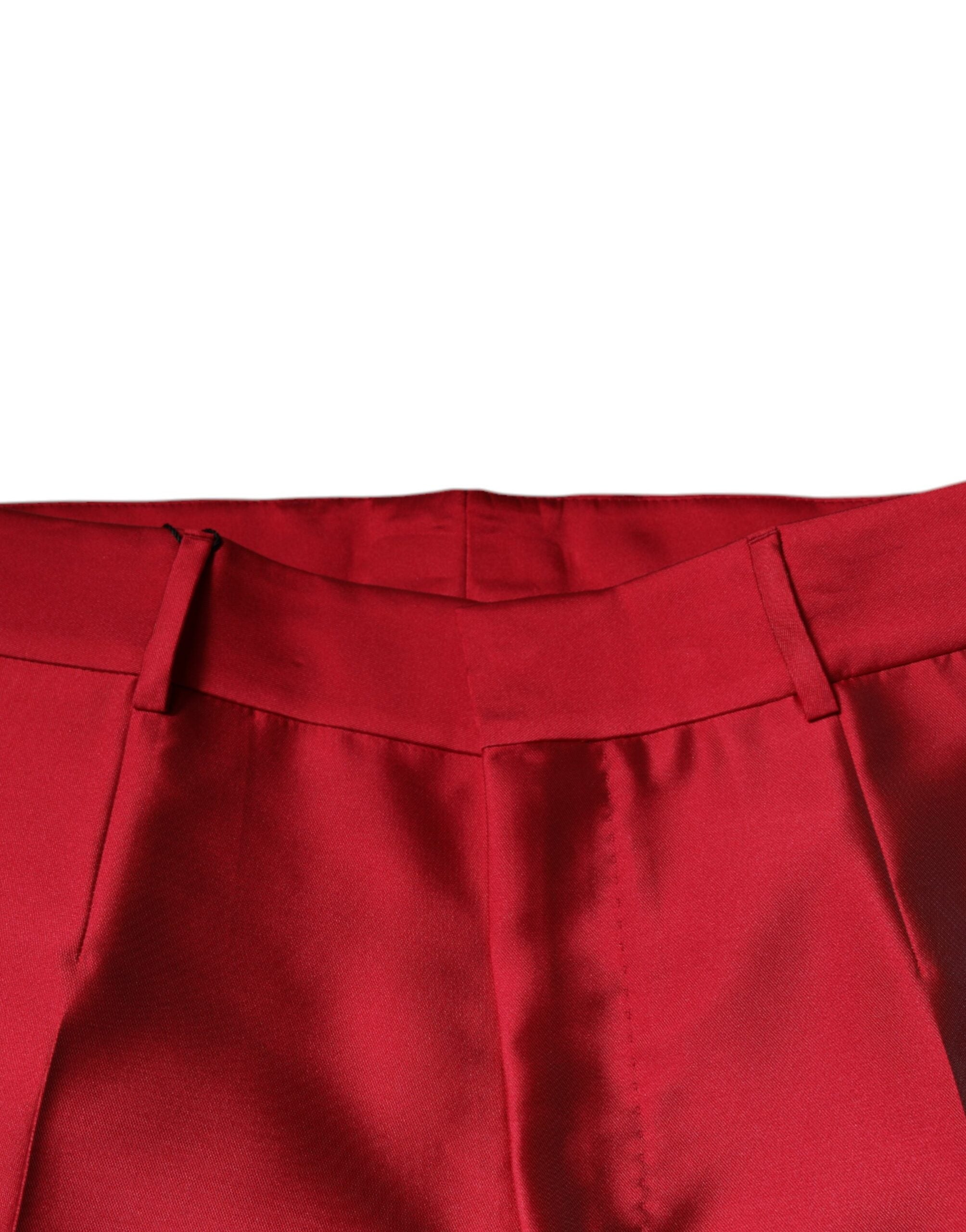Dolce & Gabbana Red Silk Slim Fit Mid Waist Dress Formal Pants