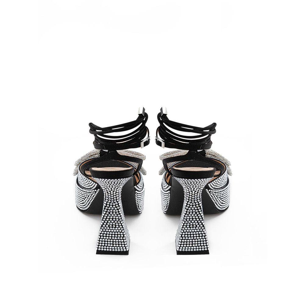 MACH & MACH Black Leather Stiletto Heel Sandals