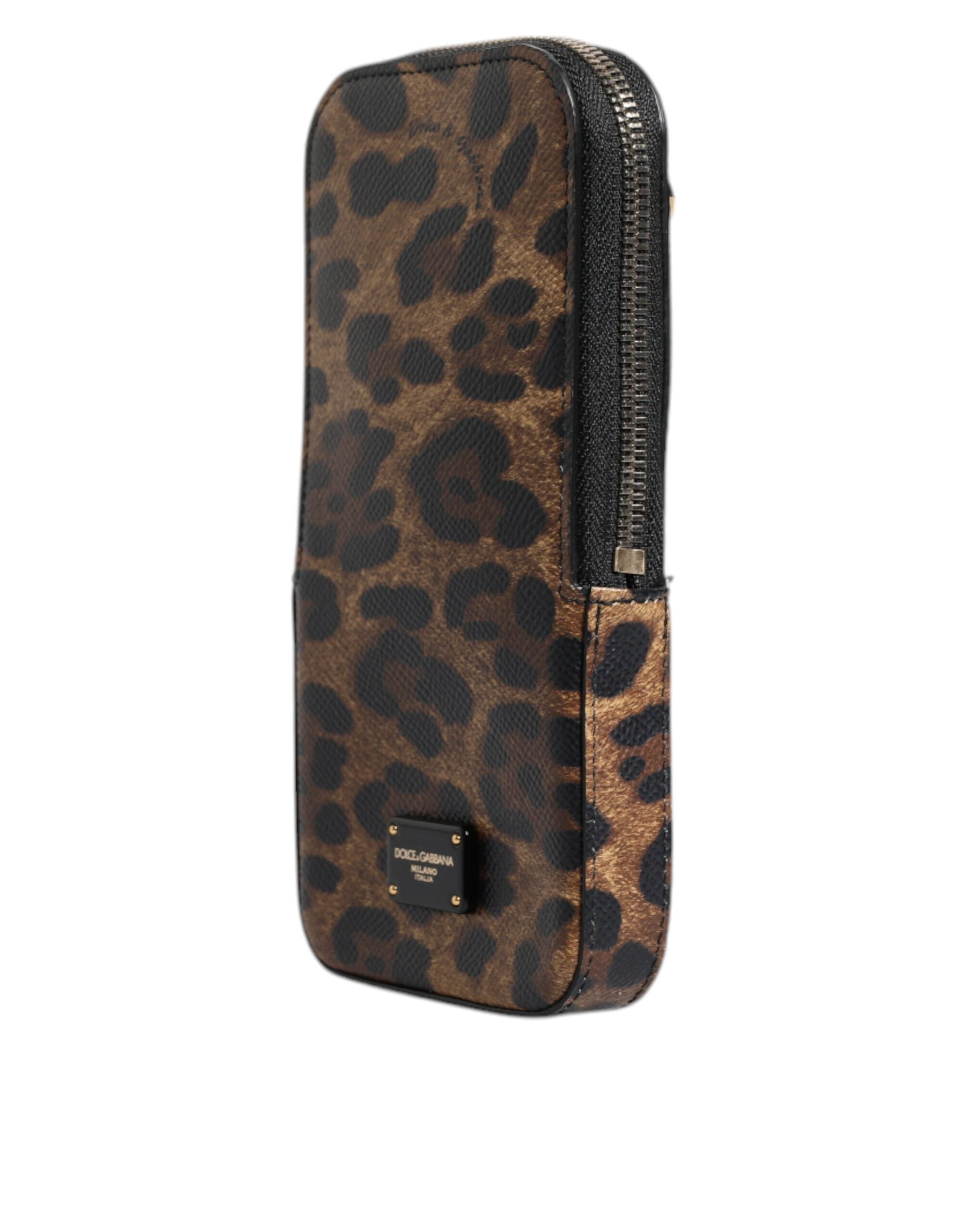 Brown Leopard Print Dauphine Leather Zip Around Wallet