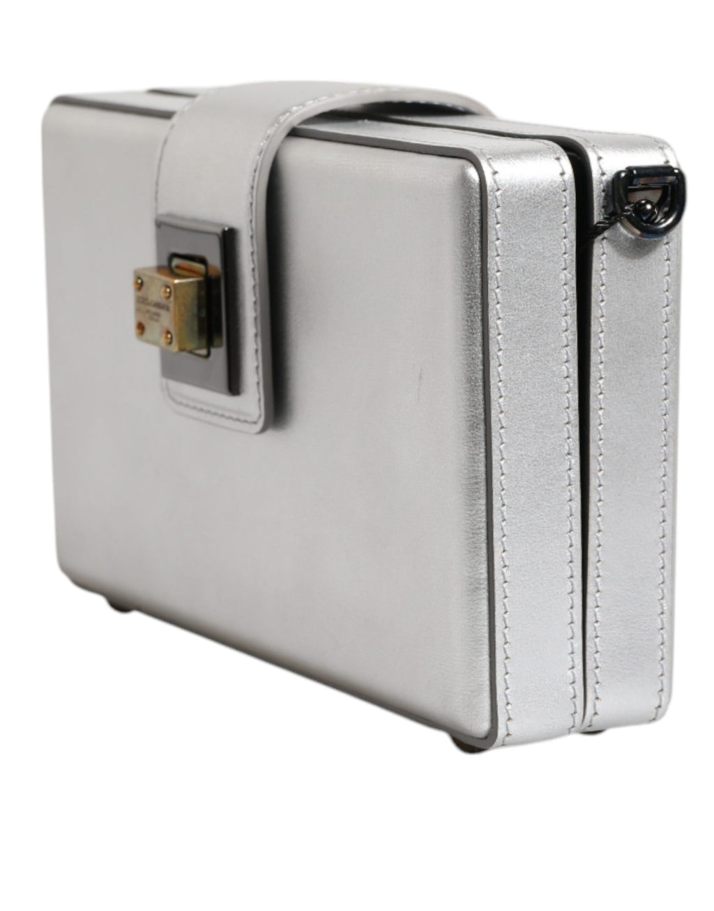 Metallic Silver DG BOX Leather Shoulder Strap Bag