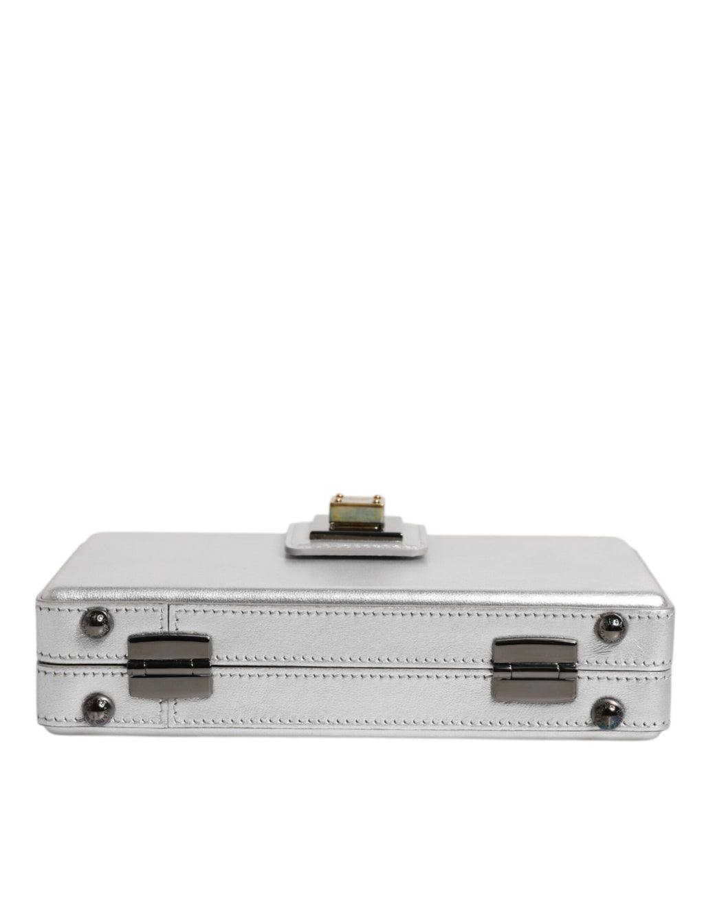 Metallic Silver DG BOX Leather Shoulder Strap Bag