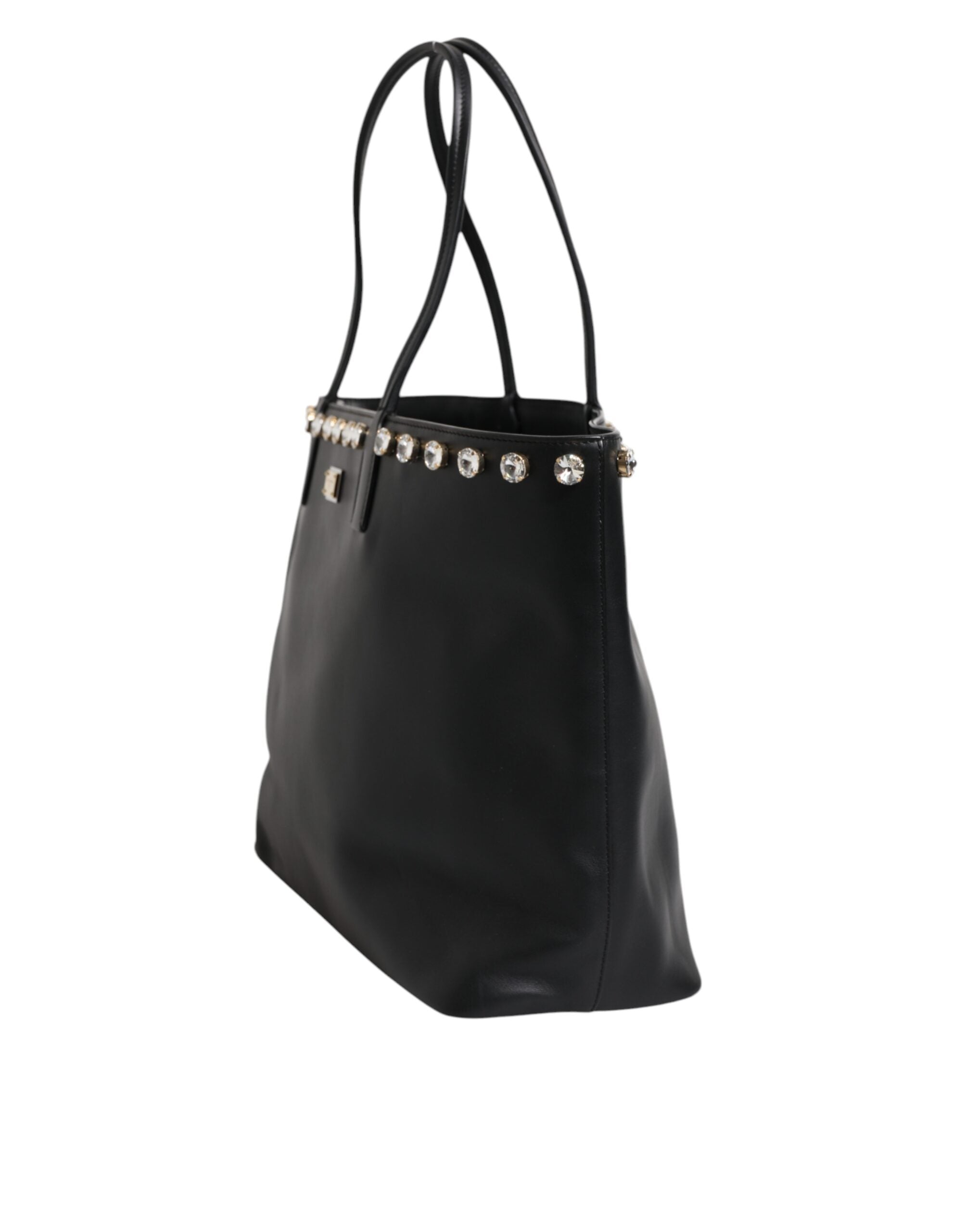 Black Crystal Leather Shopping Women Tote Bag