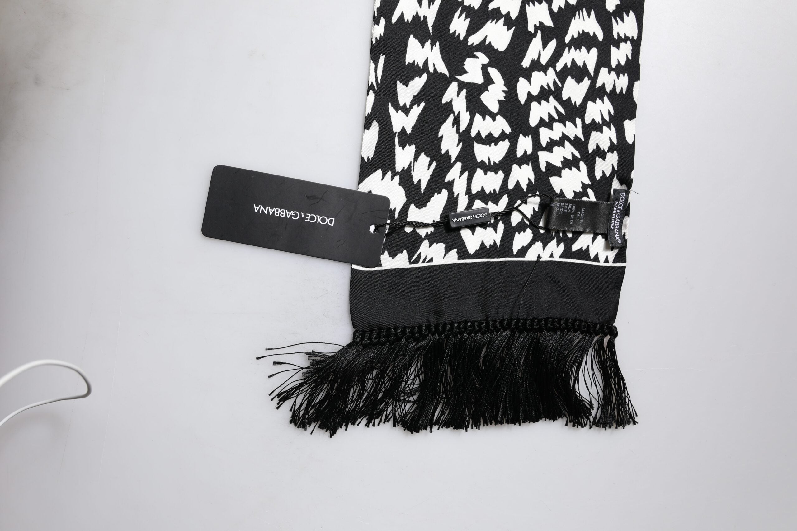 Black White Patterned Fringes Shawl Scarf