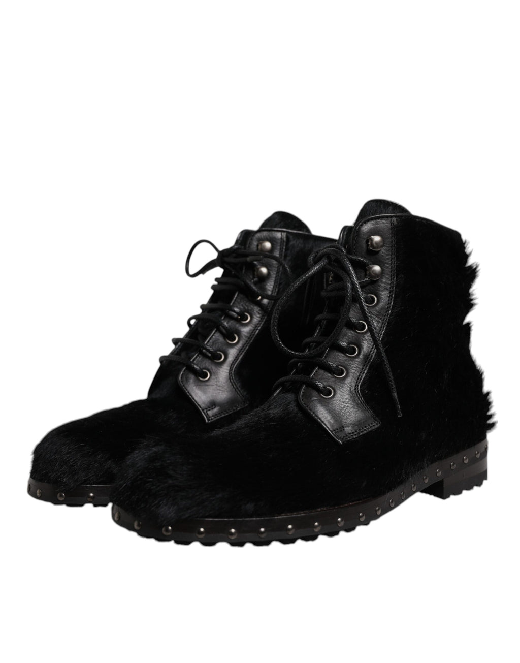 Black Pony Style Leather Mid Calf Boots Shoes