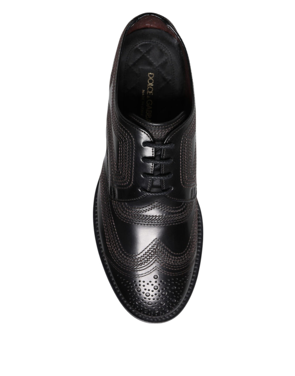 Black Embroidered Classic Leather Derby Dress Shoes