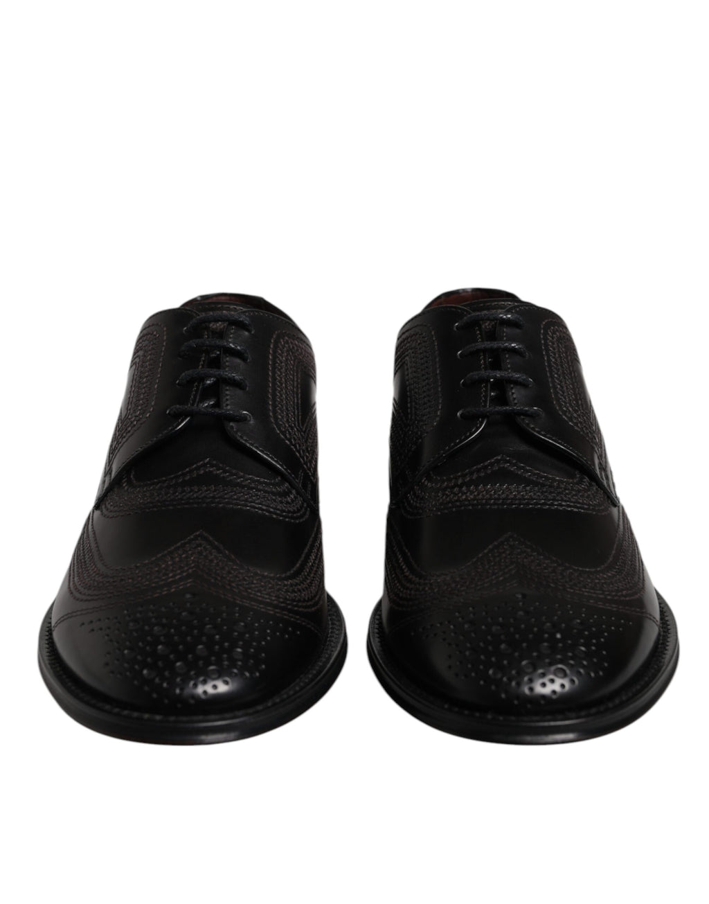 Black Embroidered Classic Leather Derby Dress Shoes