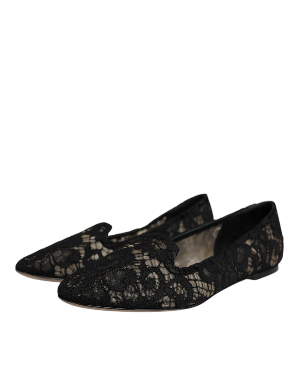 Black Taormina Lace Slip On Flats Shoes