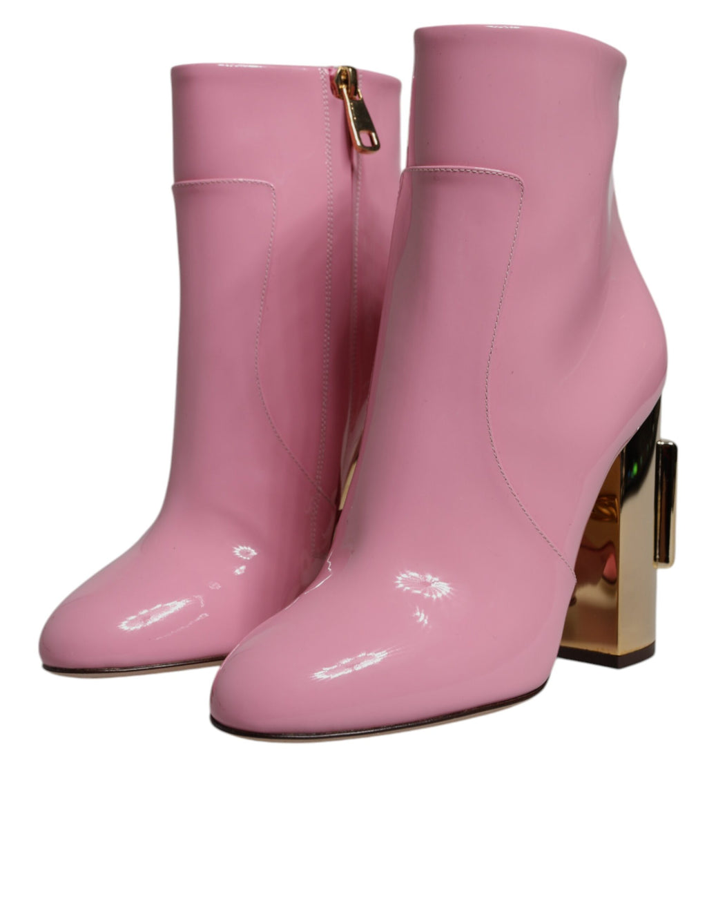 Pink Patent Leather Heel Mid Calf Boots Shoes